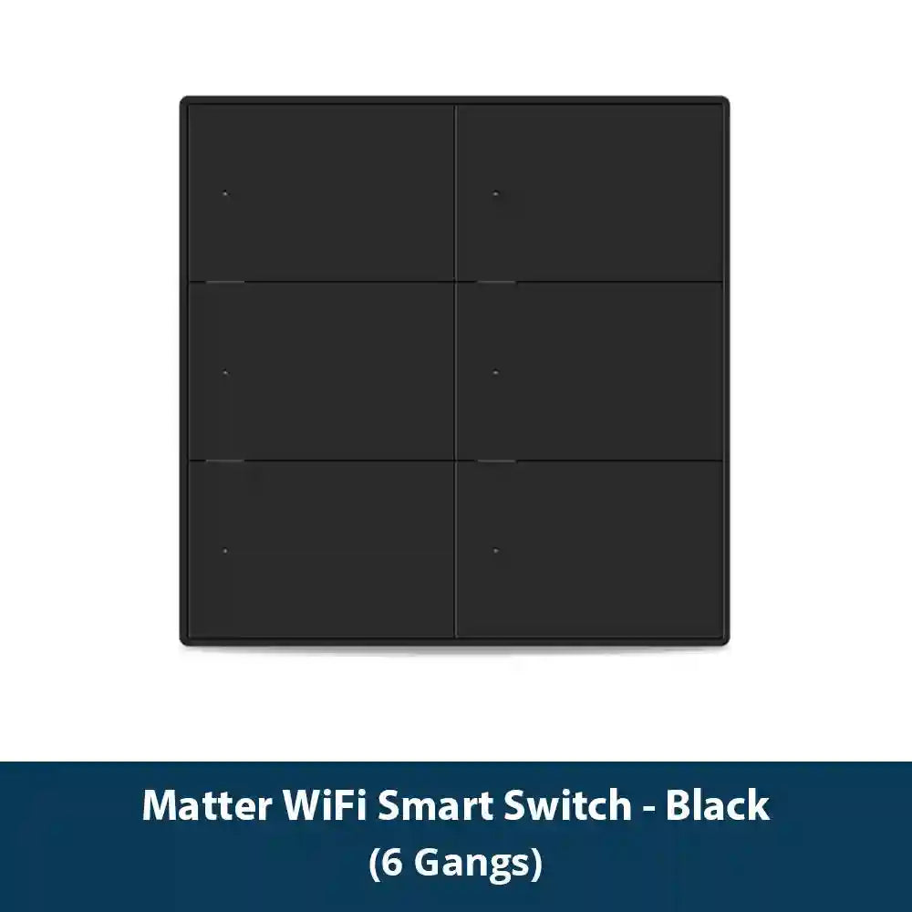 Matter Smart Wall Light Switch WiFi | 1-6 Gang Multi-Room Control Black 6-Gang Tidesmit