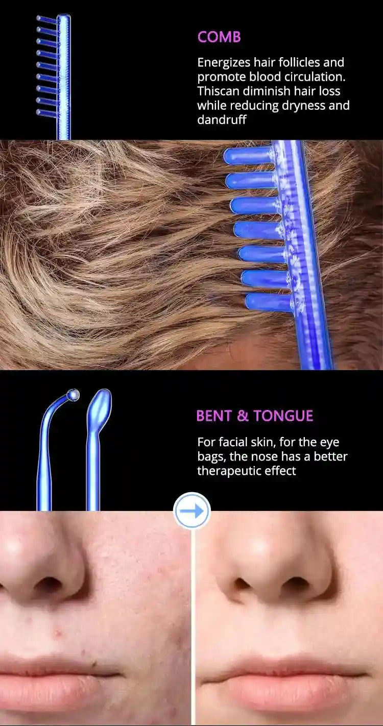 High Frequency Facial Machine - 6-in-1 Professional Skin Therapy Wand Eye Massage Instrument Tidesmit