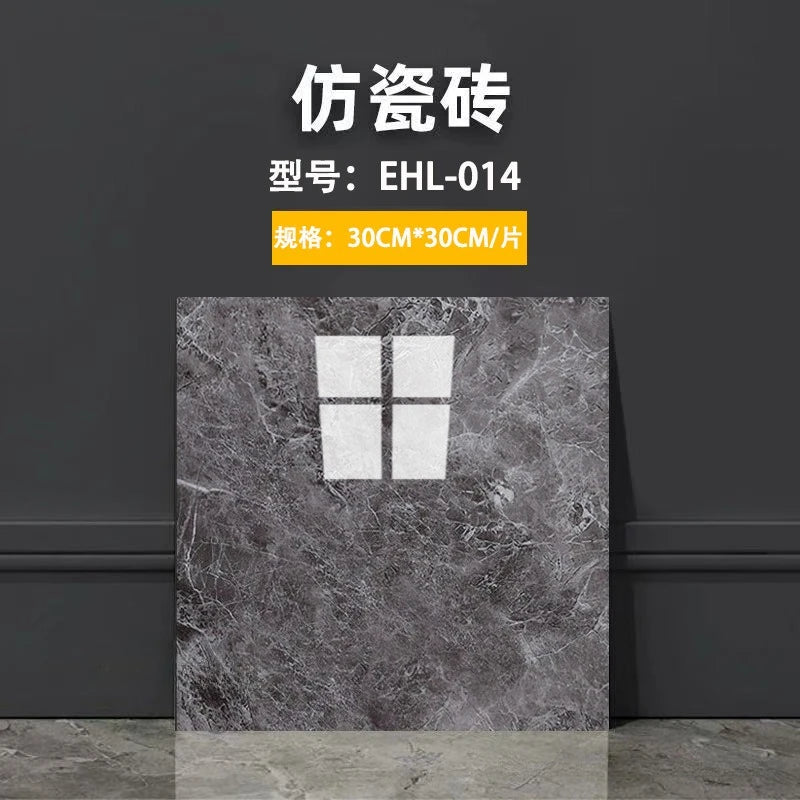 Gray marble-look self-adhesive tile wall sticker with swirling darker speckled veining.
