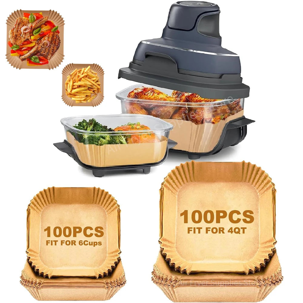 Air Fryer Paper Liners for Ninja Crispi FN101GY/FN101SG/FN101ST Non-Stick Square Glass Parchment Paper Airfryer Accessories ﻿