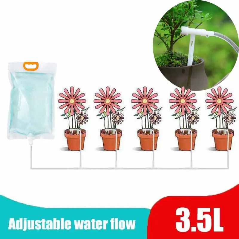 Automatic drip irrigation watering bag kit with tubing and spike drippers for pots