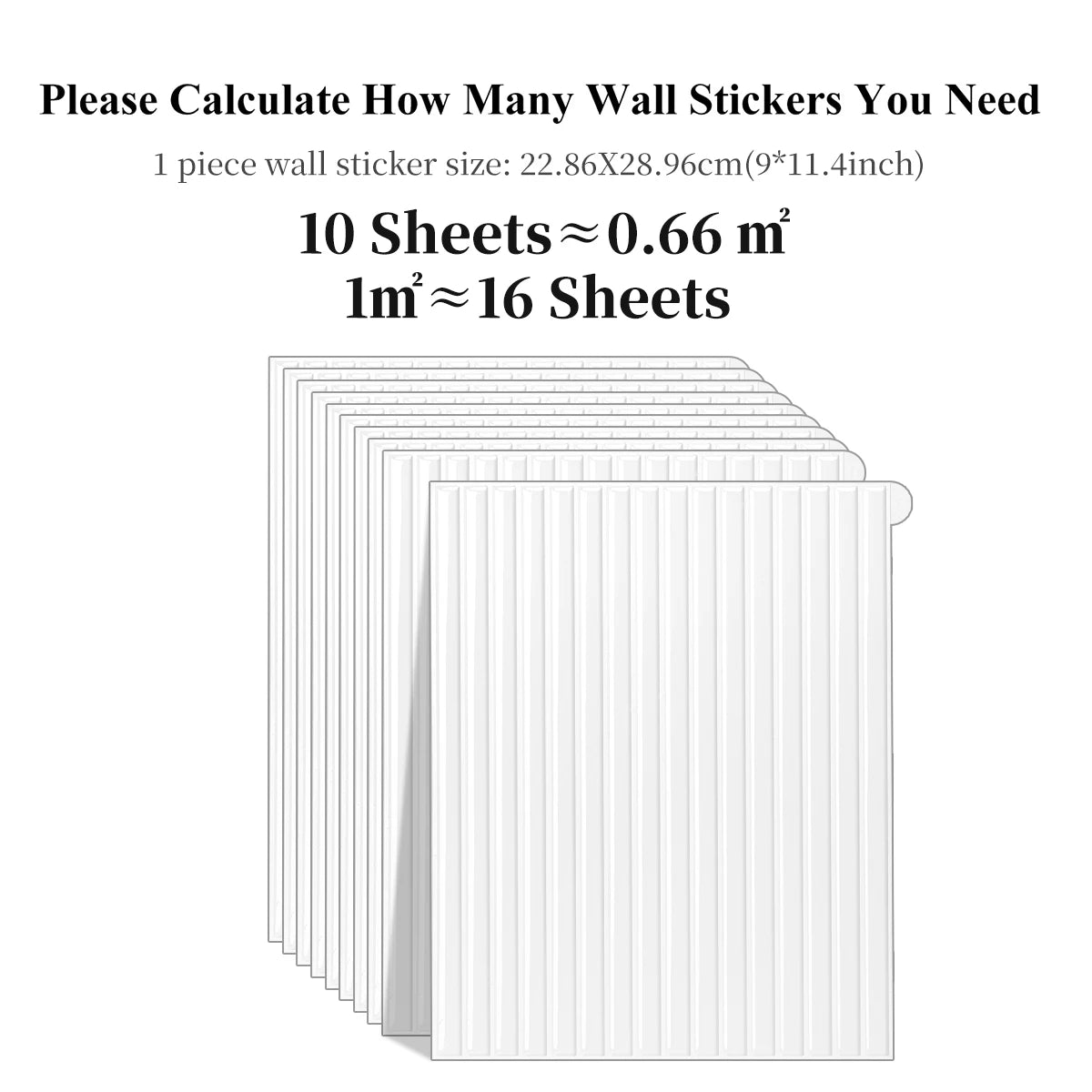 Peel-and-stick wall tile sheets, white vertical stripes, layered backing