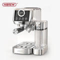 HiBREW stainless steel espresso machine with digital display, milk frother, and portafilter for home coffee brewing.