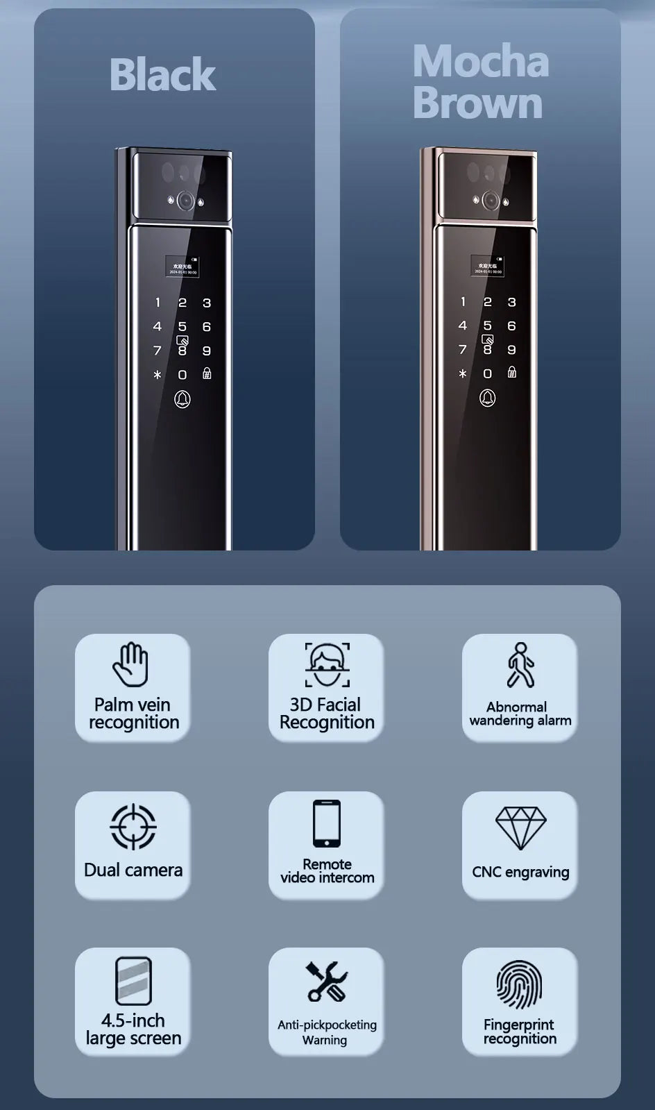 RAYKUBE S90 Jlink WiFi 3D Facial Palm Vein Recognition Rechargeable Smart Fingerprint Lock With Dual WIFI Cameras APP Video Call