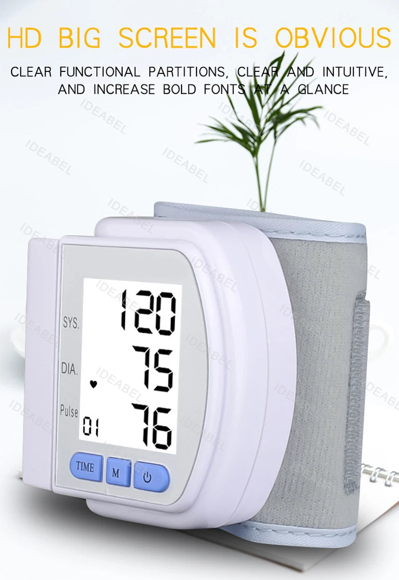 Blood Pressure Monitor Heart Beat Rate Pulse Meter Digitlal Tensiometro Health Medical BP Sphygmomanometer Wrist cuff Digital