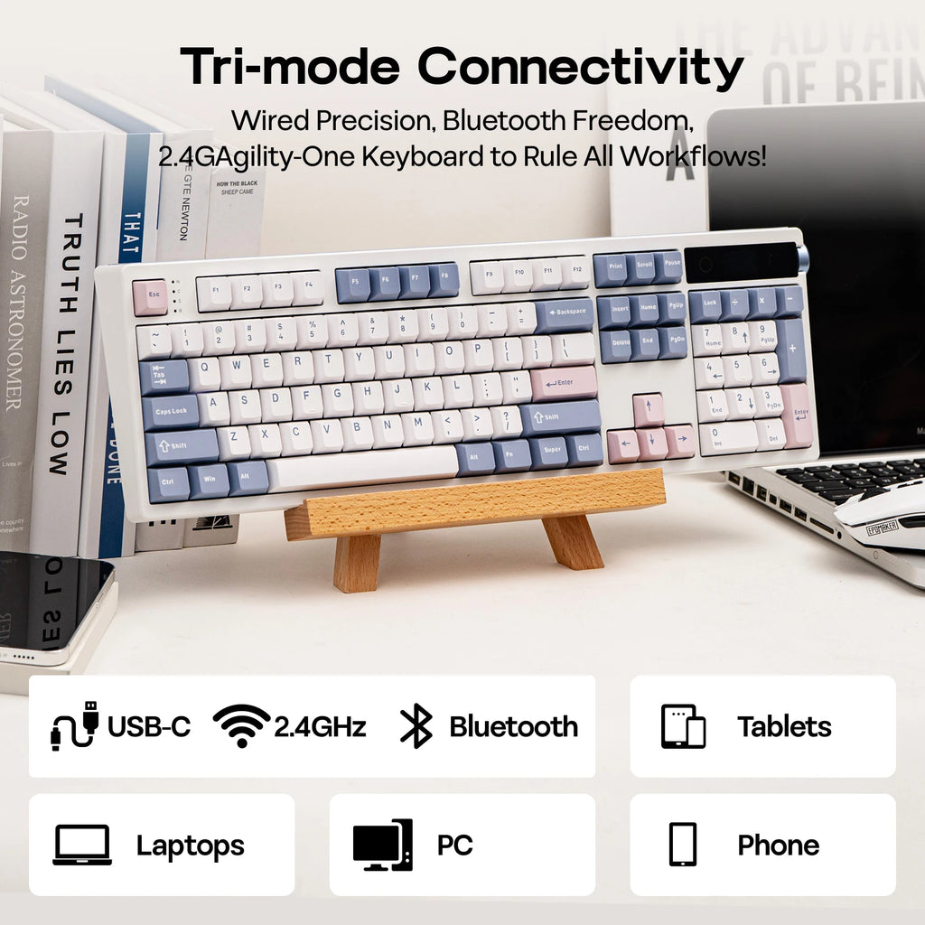 EPOMAKER TH108 PRO 100% Full-Sized Gasket-Mounted Wired/BT/2.4Ghz Wireless Mechanical Keyboard with Screen & Knob RGB Backlight
