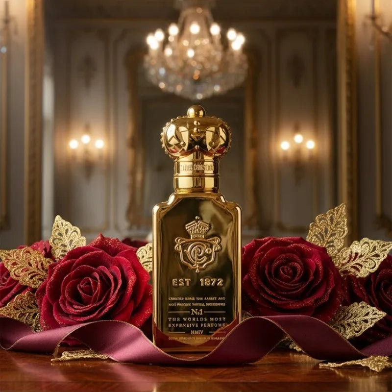 Clive Christian No. 1 unisex EDP: luxury gold crown bottle, oriental floral, woody amber, and tobacco fragrance notes.