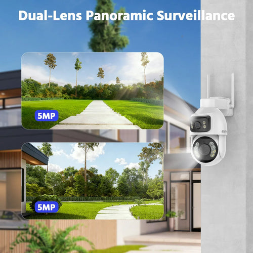 Wall-mounted white dual-lens PTZ WiFi security camera with two antennas