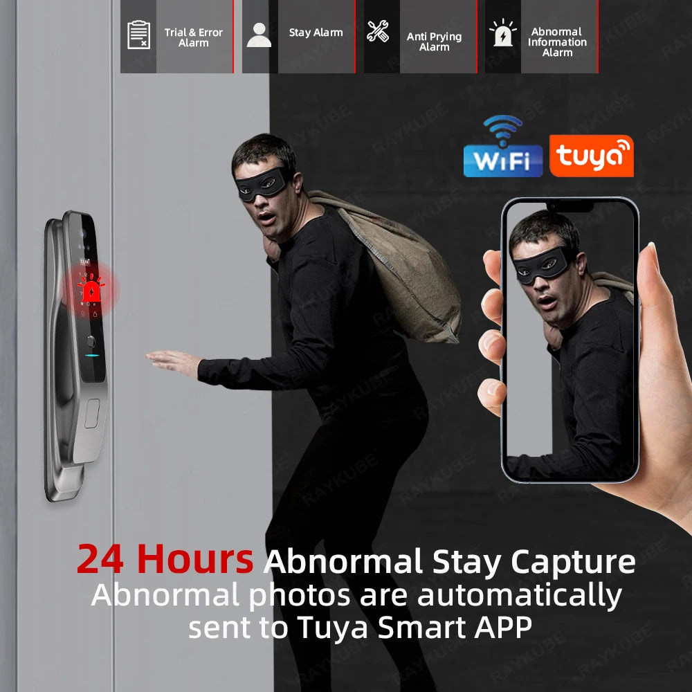 New RAYKUBE X50 Tuya WiFi 3D Face Recognition Digital Fingerprint Door Lock With WiFi Camera Remote APP Video Call 10-language