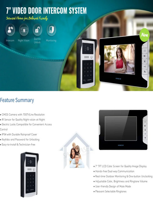 7-inch video door intercom kit with indoor monitor and outdoor door camera