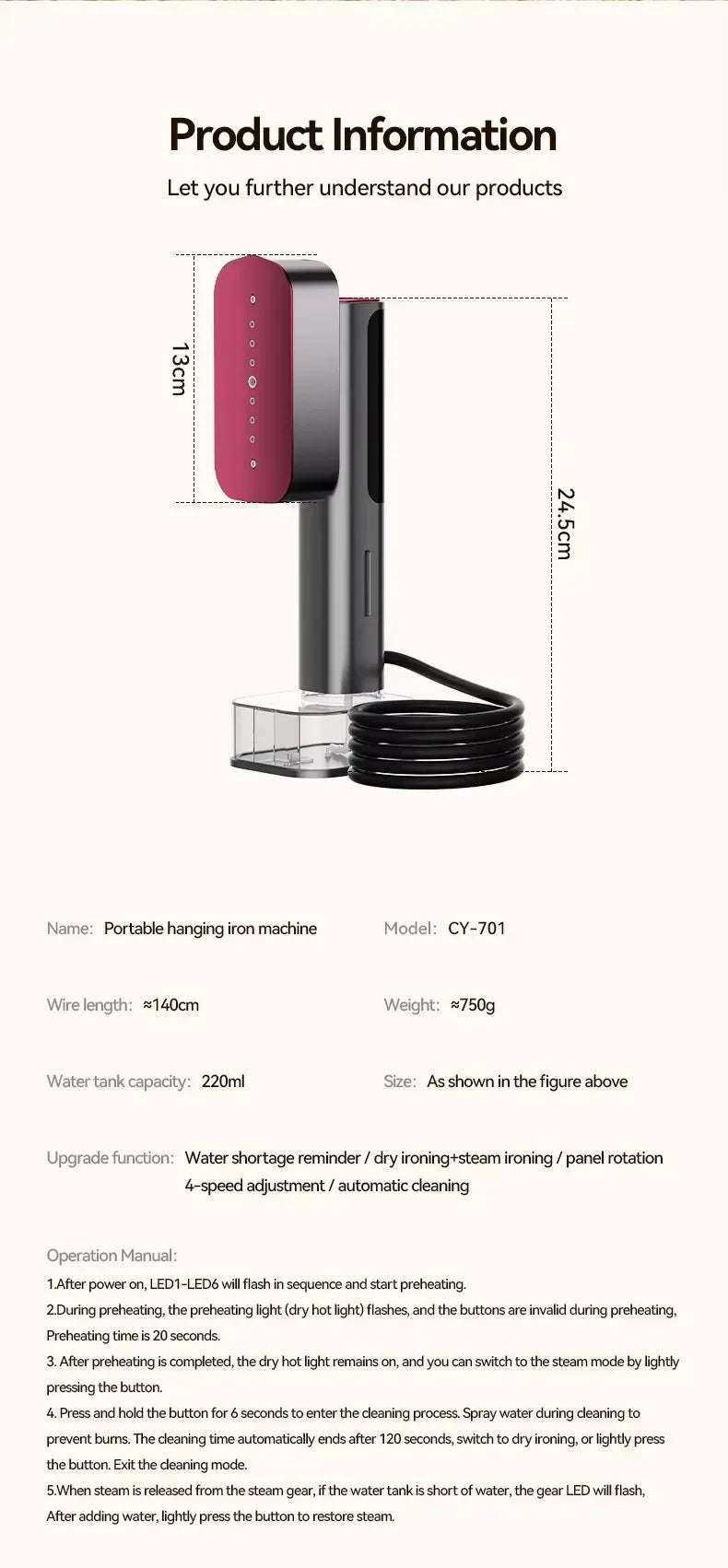 Tidesmit Handheld Fabric Clothes Steamer 220ml