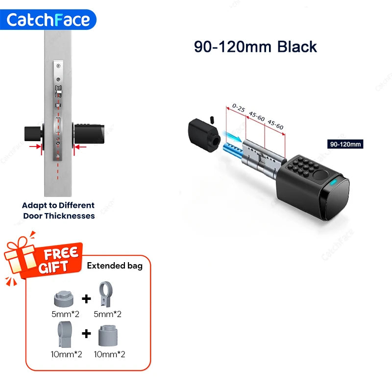IP66 Waterproof 2026 New Generation TUYA APP Fingerprint Password Digital RFID Card Cylinder Smart Door Lock 60-90 90-120