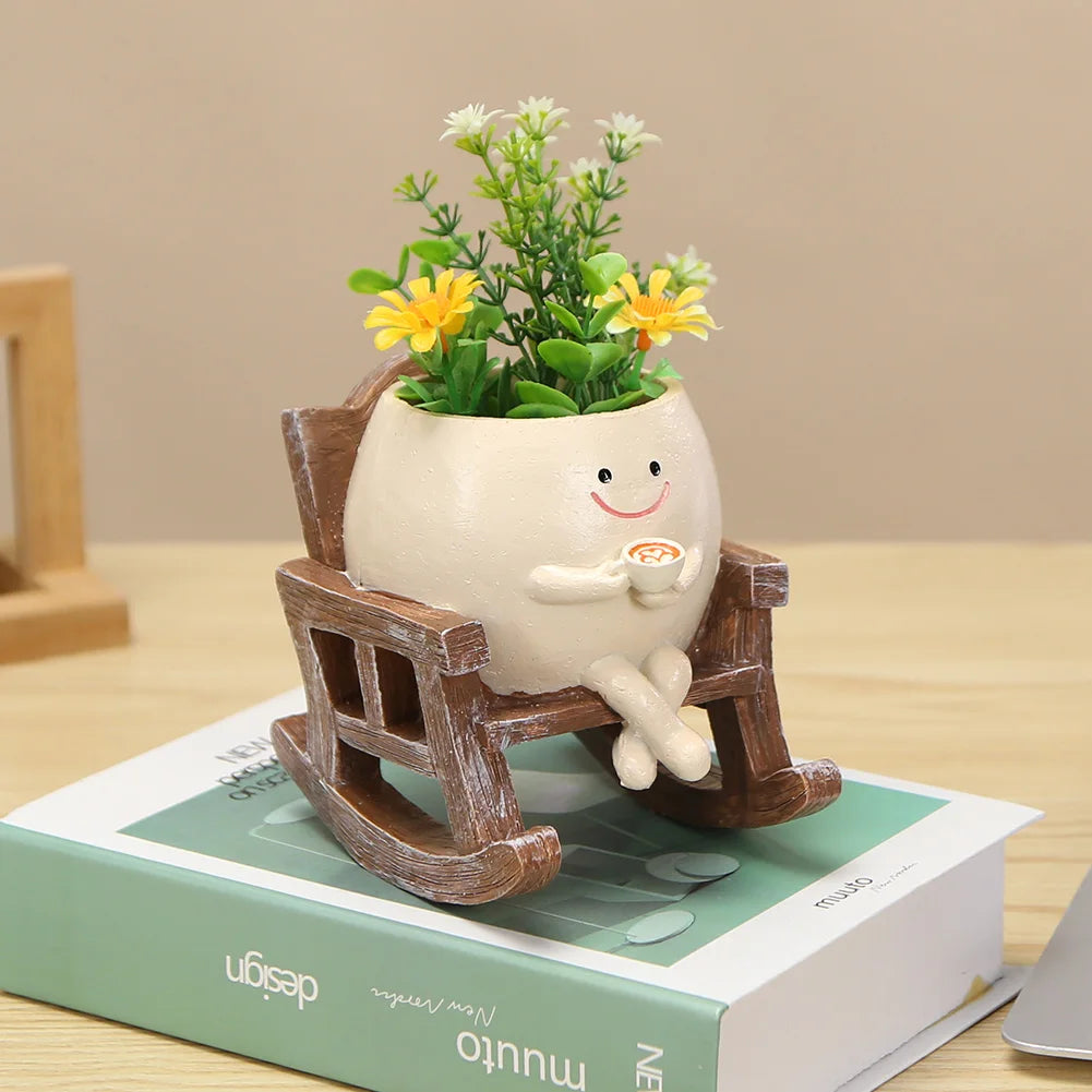 Creative Rocking Chair/Swing Face Planter Pot Flower Pot Succulent Planter Home Garden Supplies for Indoor Outdoor Plants