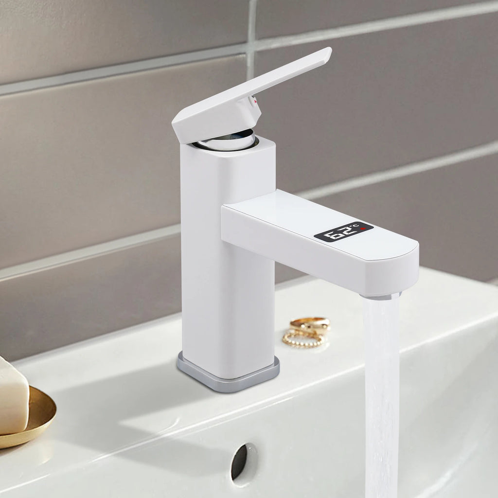 Modern Digital LED Waterfall Faucet with Hot and Cold Control Stainless Steel Kitchen Sink Mixer Tap with Aerator Deck Mounted