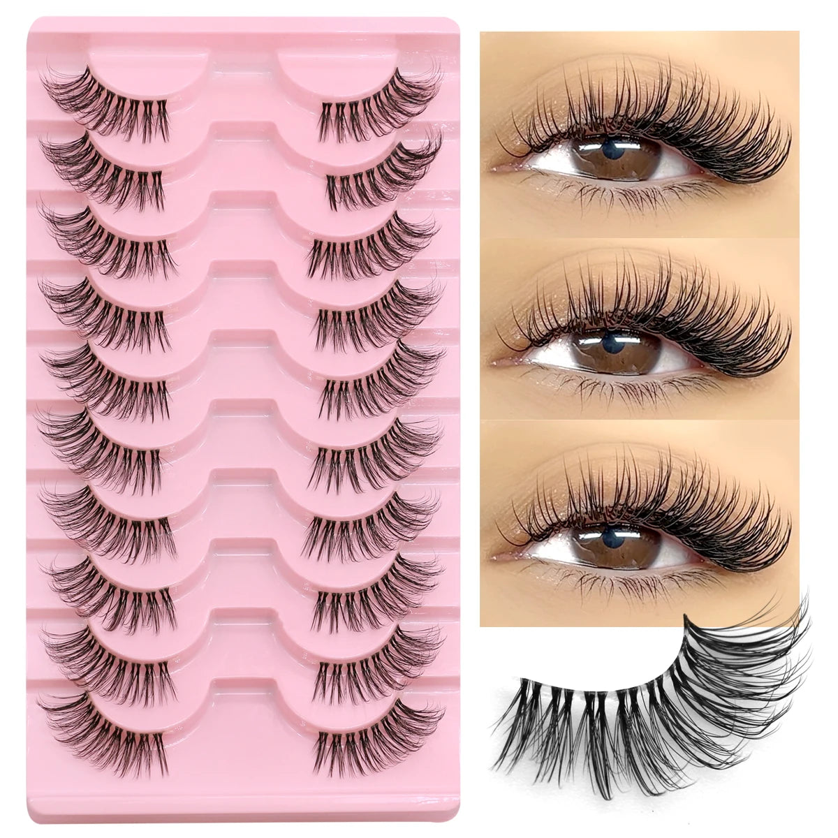 Half Lashes Natural Look Faux Mink Wispy Eyelashes with Clear Band False Eyelashes 10 pairs-JA2506 Tidesmit