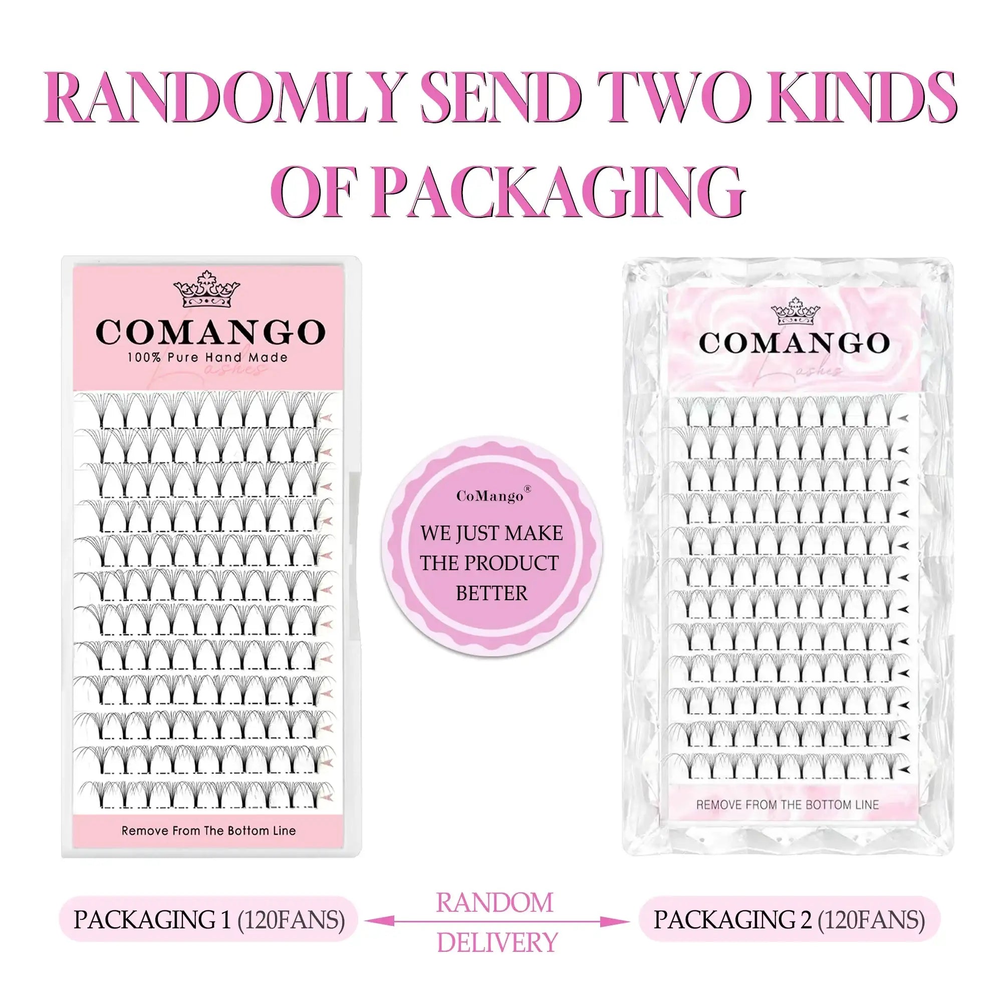 Two Comango lash extension trays with volume fans. One pink case, one clear case. Randomly shipped.