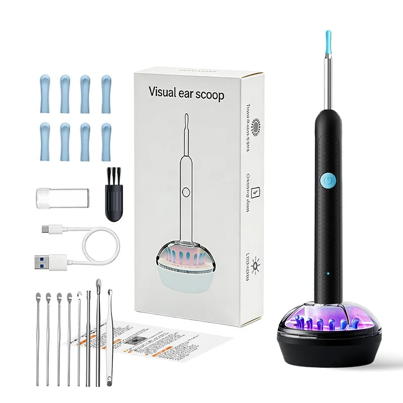 Visual Ear Wax Cleaner Camera - Digital HD Earwax Removal Kit Relaxation Treatment Black base 9 Pcs Tidesmit