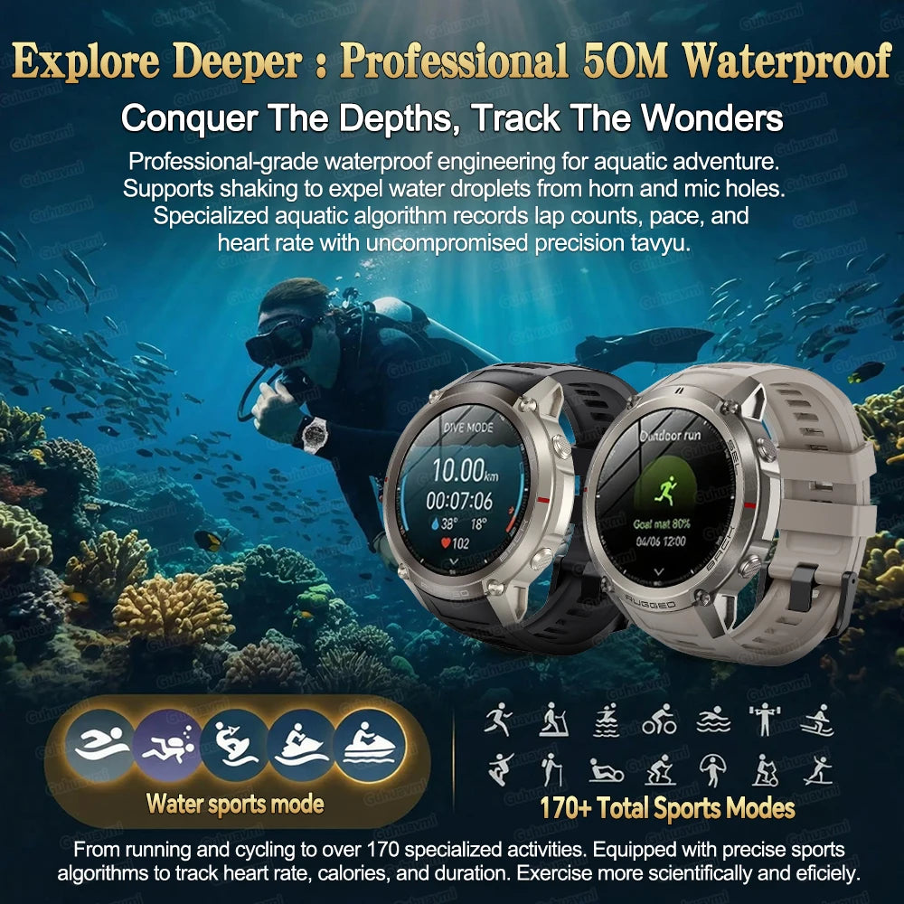 New Outdoor Sport GPS Position Smart Watch Men 1.43'AMOLED 170+Sport Mode 5ATM Waterproof Heart Rate Fitness Tracker Bracelets