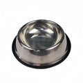 Durable stainless steel pet bowl for dogs and cats. Easy to clean metal feeder with non-slip base for food or water.