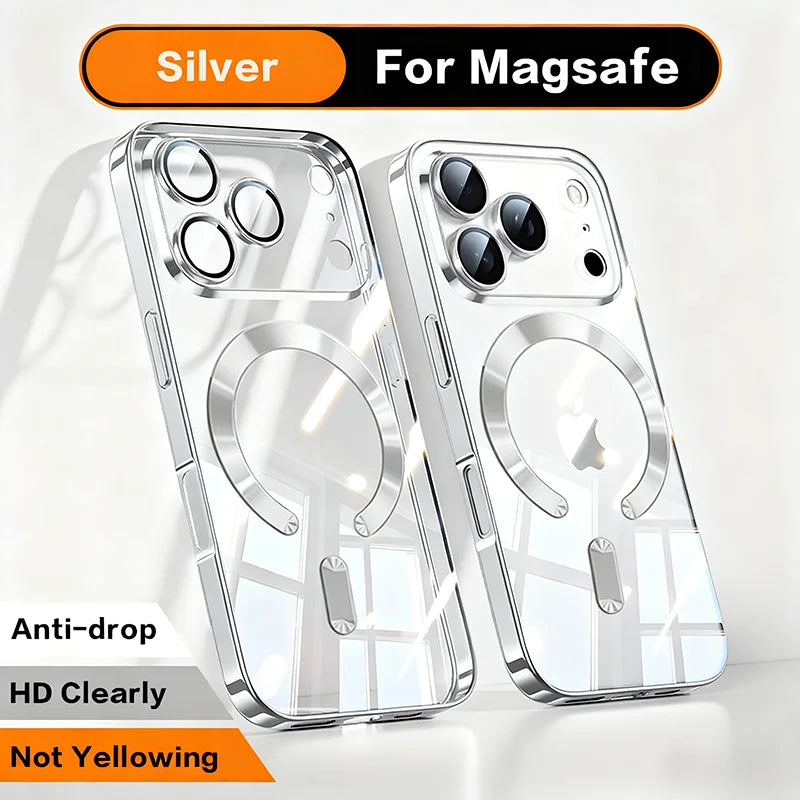 Magnetic Clear Phone Case: Shockproof Wireless Charging Protection Silver Tidesmit