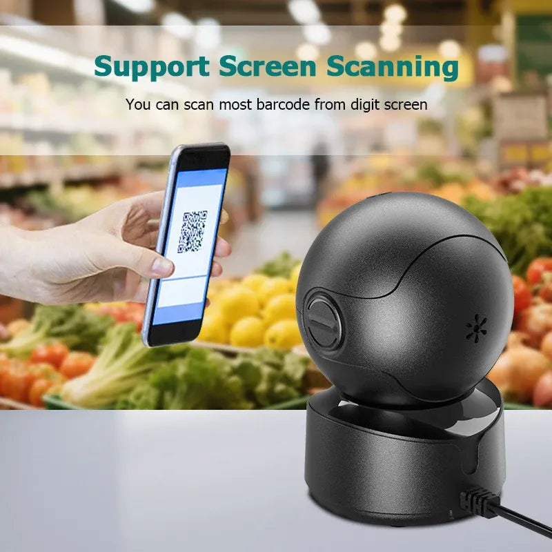 Black handheld screen-scanning use case: scanner reads a QR code from a phone