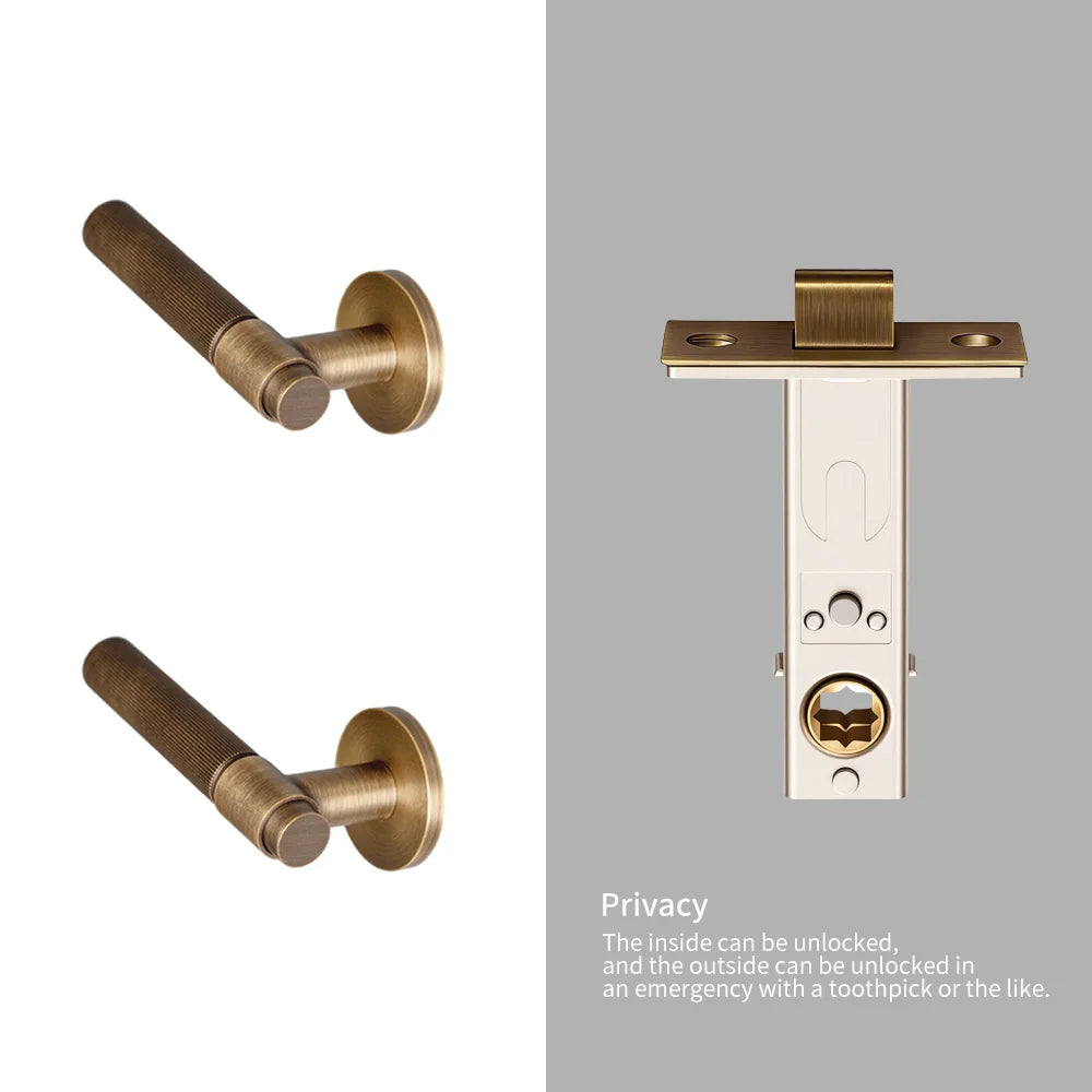 DOOROOM Brass Door Lock Set Modern Stripe Antique Bronze Interior Door Lock Decorative Lock Privacy Lock Passage Lock
