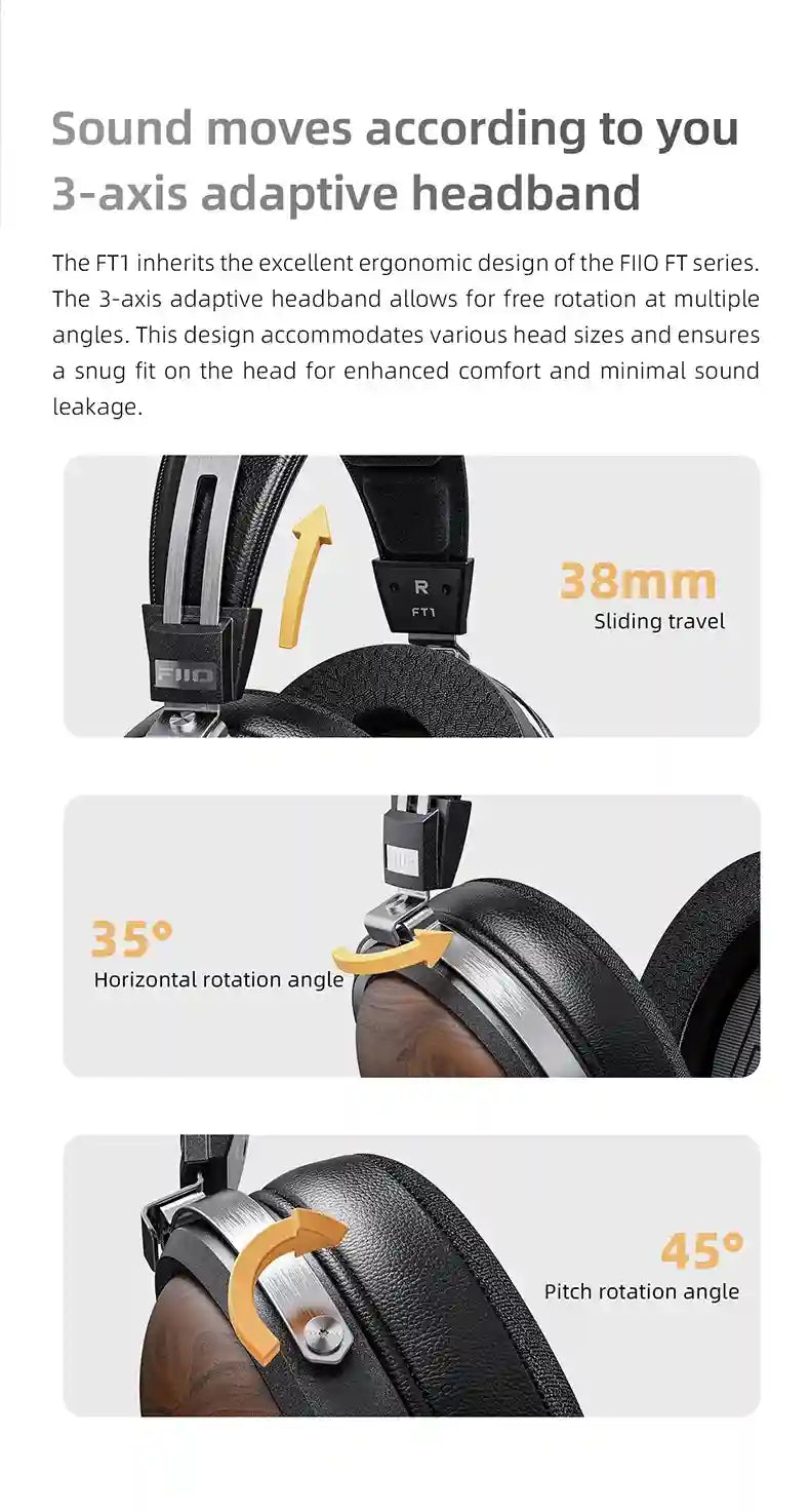 FiiO FT1 Closed-Back Over-Ear Headphones with 60mm Wood Driver Tidesmit