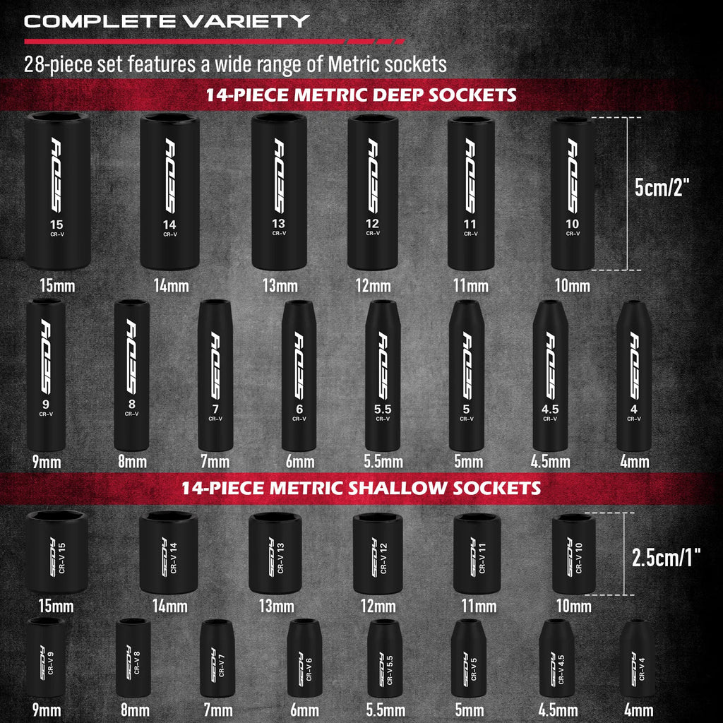 SEDY 64-Piece 1/4" Drive Impact Socket Wrench Driver-Bits Set Cr-V Metric&SAE Deep and Shallow Socket Set S2 Power Bits