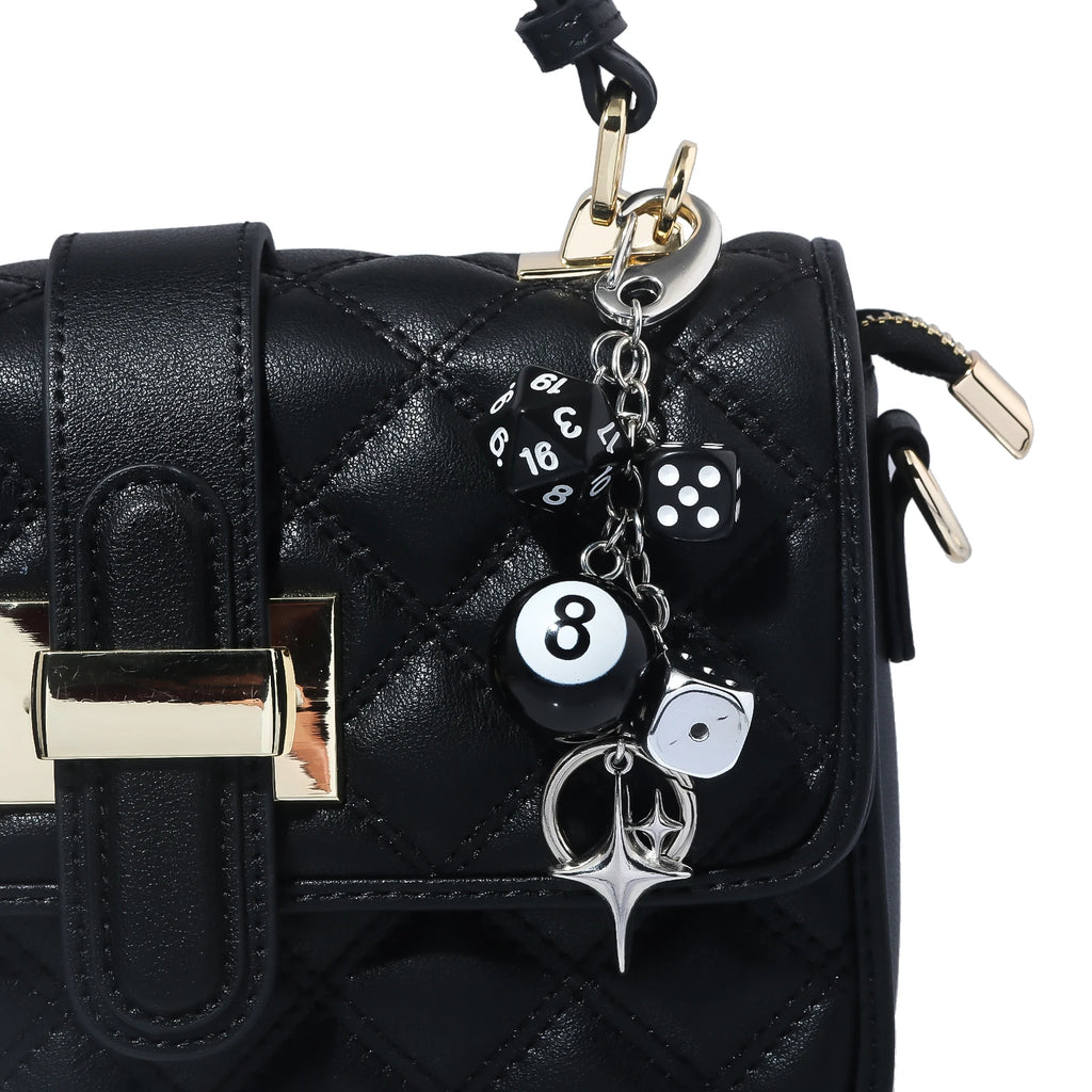 Punk Hiphop Black Dice No. 8 Billiards Keychain Y2K Pink Lucky Dice Starburst Pendant Bag Charms Hangings Ornament Accessories