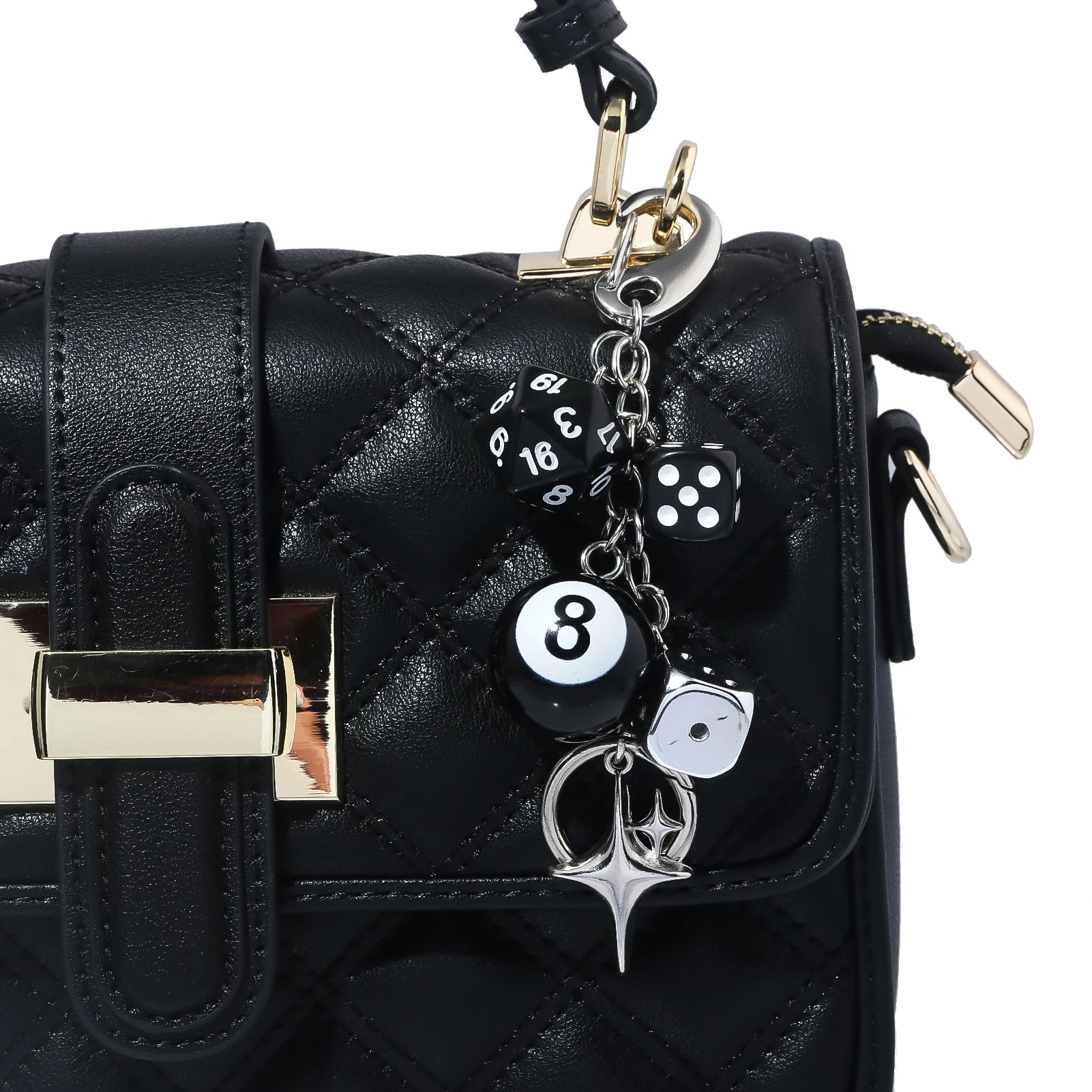 Punk Hiphop Black Dice No. 8 Billiards Keychain Y2K Pink Lucky Dice Starburst Pendant Bag Charms Hangings Ornament Accessories