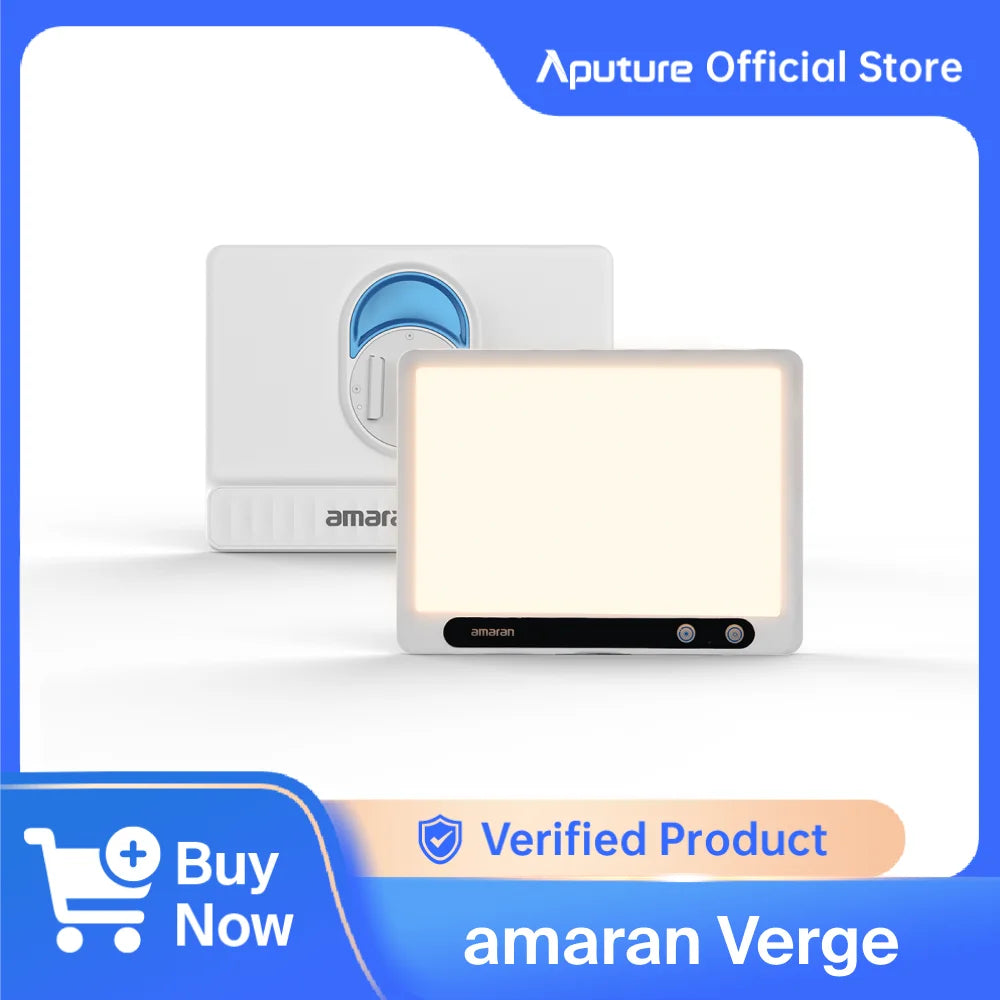 Amaran Verge LED panel light, rectangular white plastic housing with a front-facing warm light diffuser.