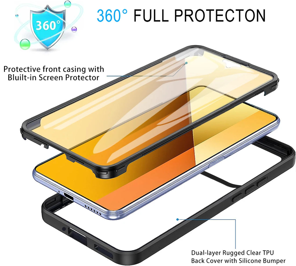 360° shockproof clear phone case for Xiaomi Pro with built-in screen protector and rugged TPU bumper for full coverage.