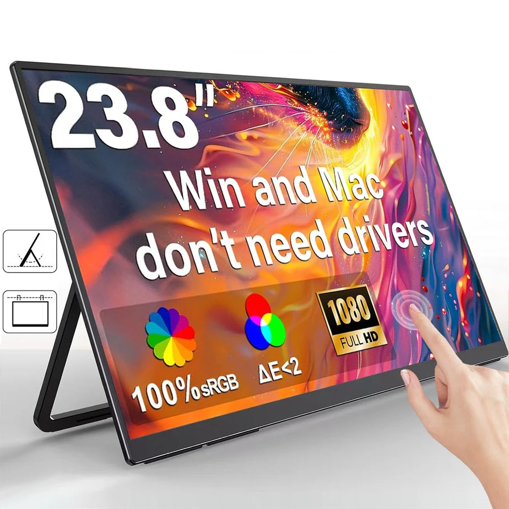 AHXJKA 23.8Inch 120Hz Portable Touch Monitor FHD 16:9 IPS Non-Touch Optional External Second Screen for Xbox PS4/5 Switch Phone