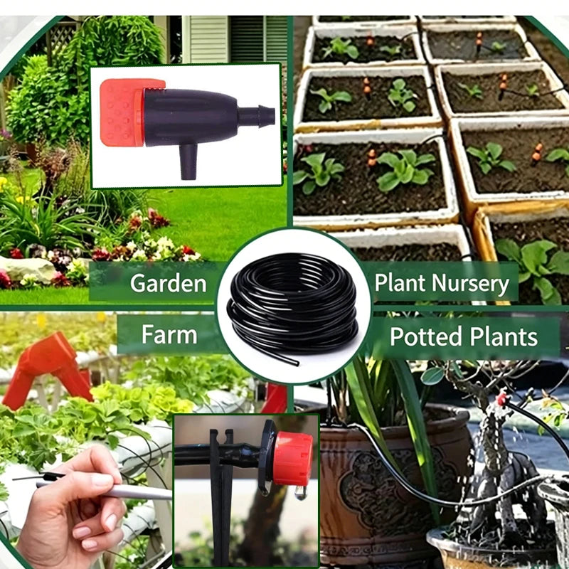4/7mm LDPE Drip Tubing Kit PP Adjustable Red Cap Dripper + Y Shape Ground Stake DIY Garden Micro Irrigation Watering Accessories
