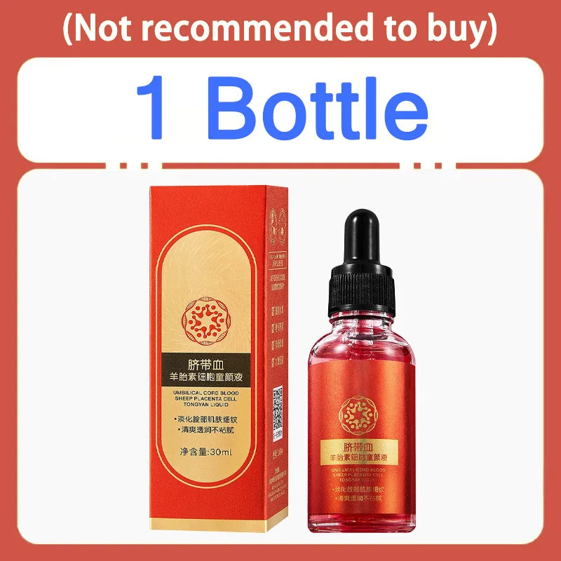 30ml Umbilical Cord Blood Sheep Placenta Cell Serum in a red dropper bottle for delicate skin and anti-aging care.