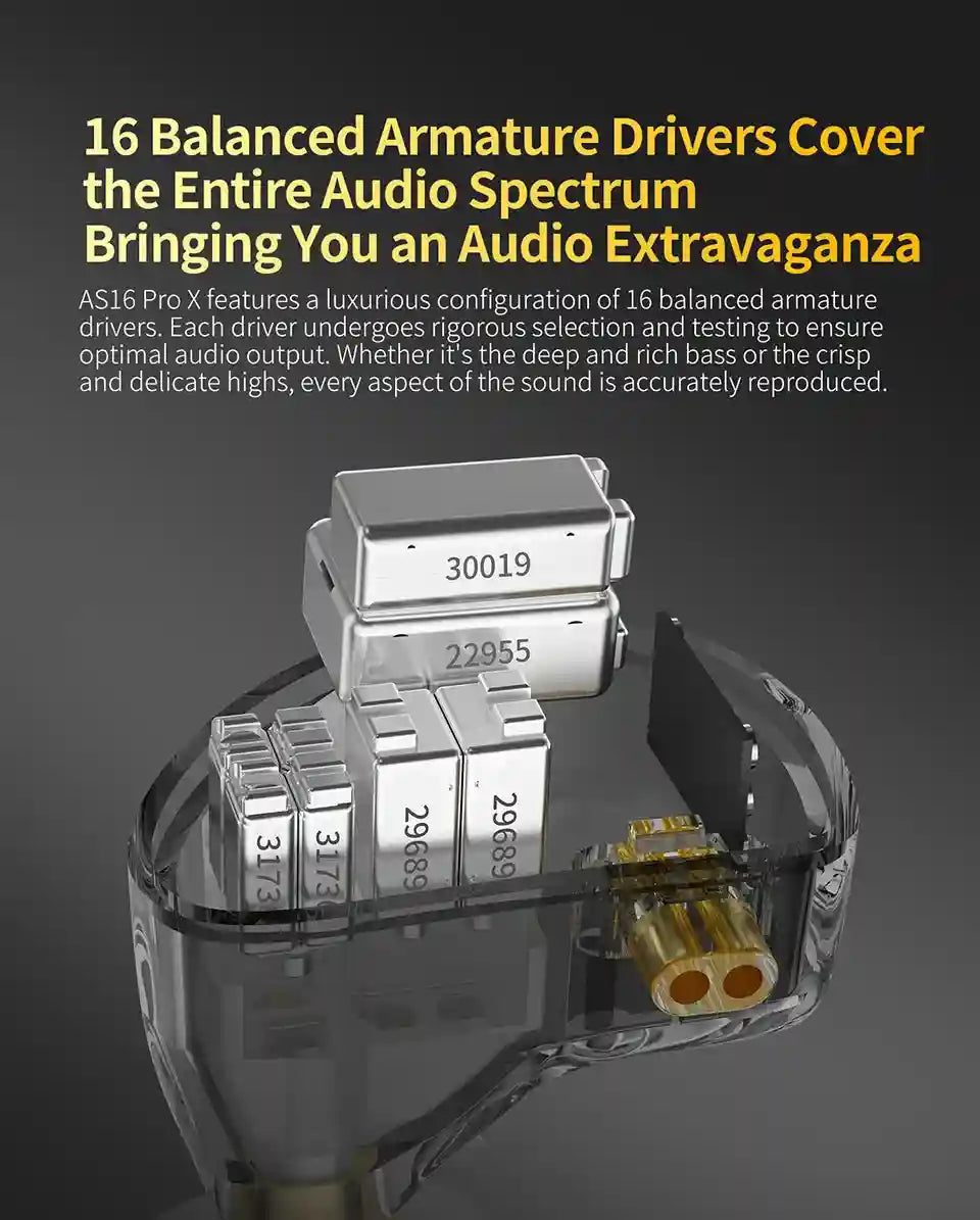 KZ AS16 Pro In-Ear Monitors | 16 Balanced Armature HiFi Earphones Tidesmit