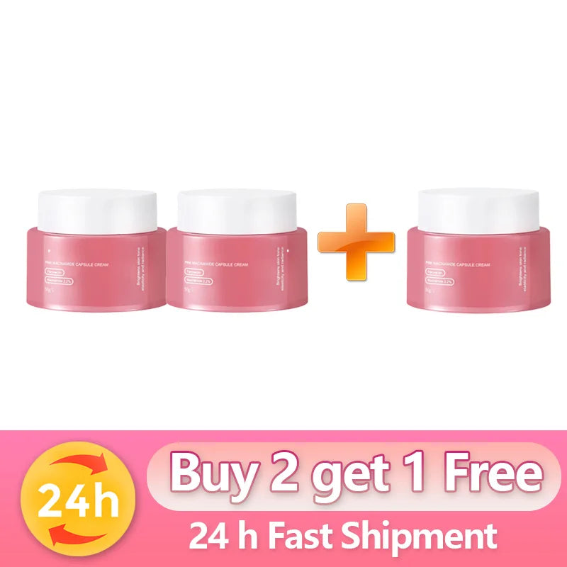 Set of pink face cream jars with white lids for bundle purchase