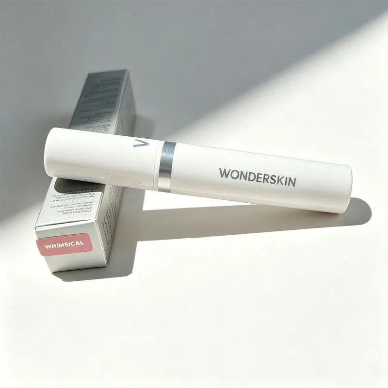 Wonderskin Peel-Off Lip Stain in Whimsical shade. Waterproof pink lip tint tube with its silver product packaging.