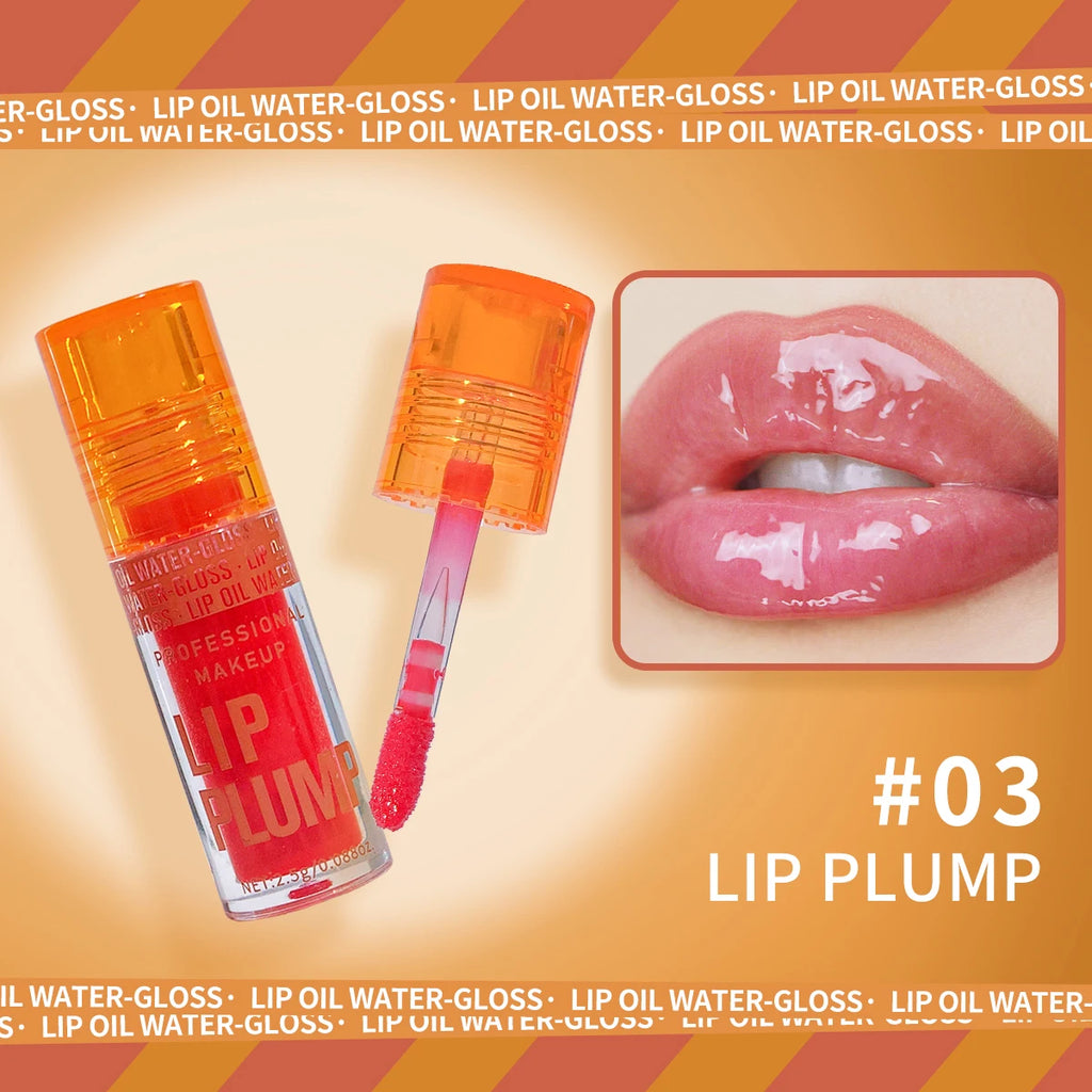 3-piece moisturizing lip oil set, clear pink plumping gloss, hydrating liquid balm with applicator, glossy lip finish.