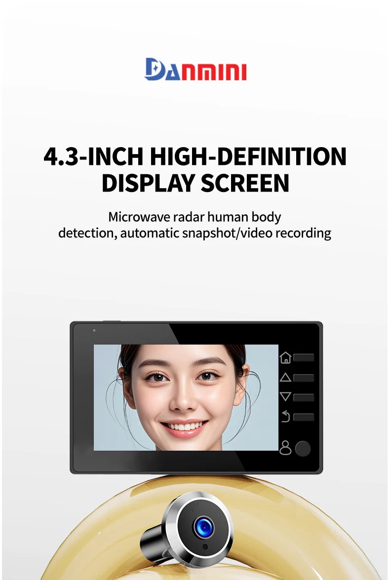 Danmini 4.3'' Electric Peephole 1MP 120° Wide-angle Security Camera Photograph Digital Cat Eye Doorbell Night Vision Door Viewer