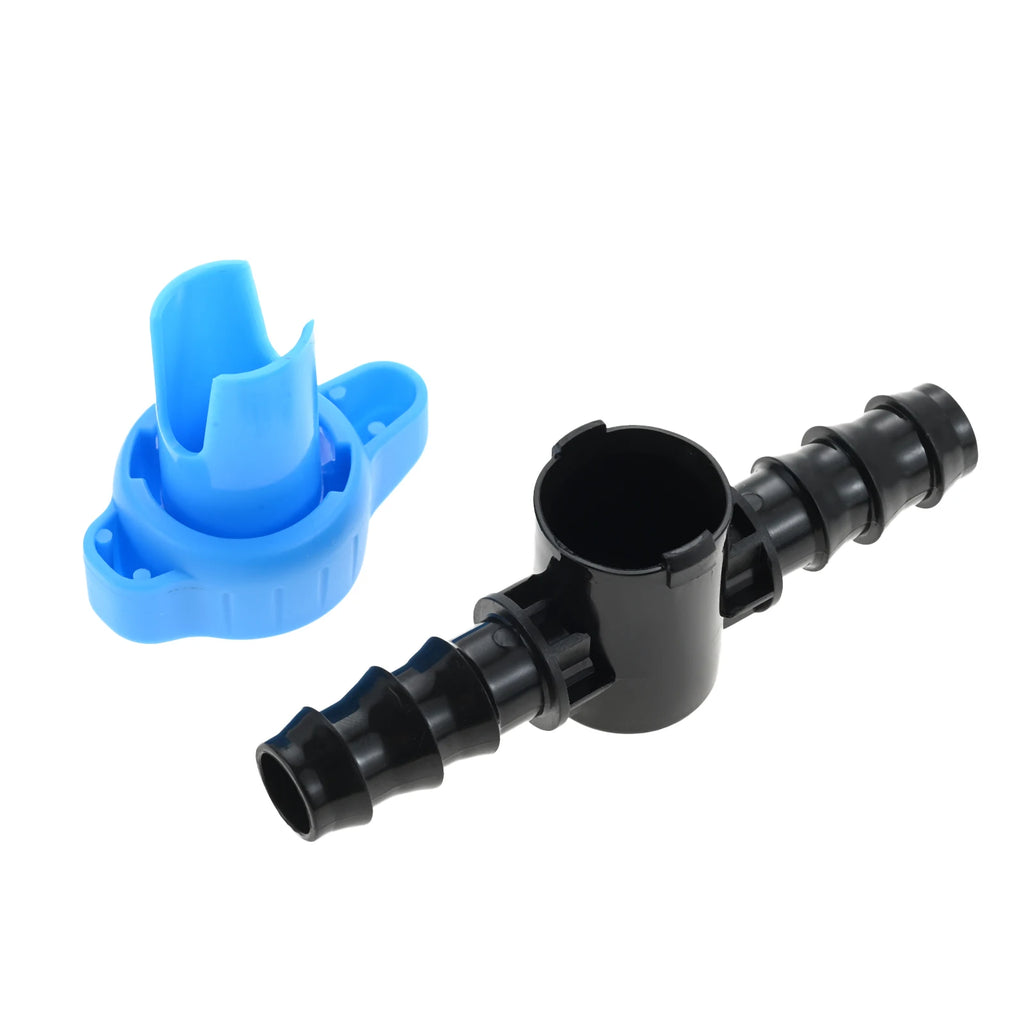 1/2 in drip irrigation barbed shut-off valve, blue handle, black plastic connector
