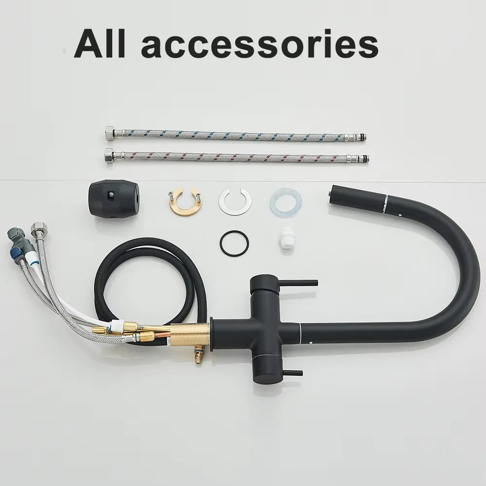 Pure Water Filter Kitchen Faucet Pull Out Flexible Kitchen Faucets Dual Handle Stainless Steel 2 in 1 Hot Cold Water Mixer Tap