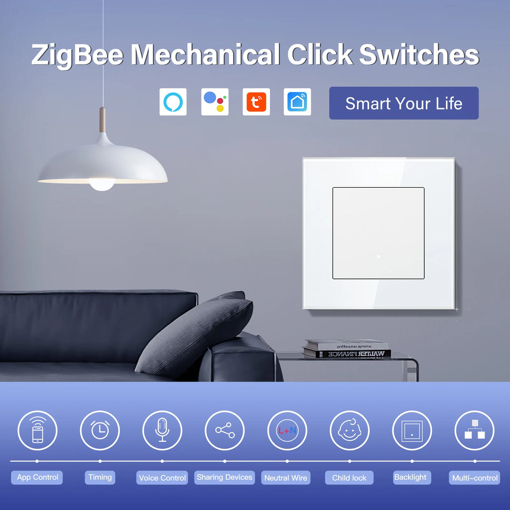 Zigbee Smart Light Switch Glass Panel - App-Controlled Automation Tidesmit