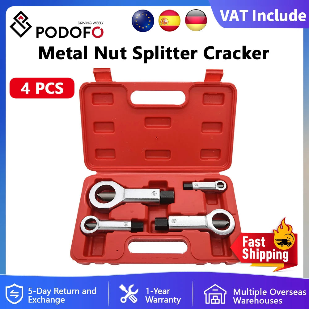 Podofo 4pcs Heavy-Duty Nuts Splitter Tools Portable Splitting Tool Manual Nut Breaker Tool Hand Remover Extractor Tool With Box