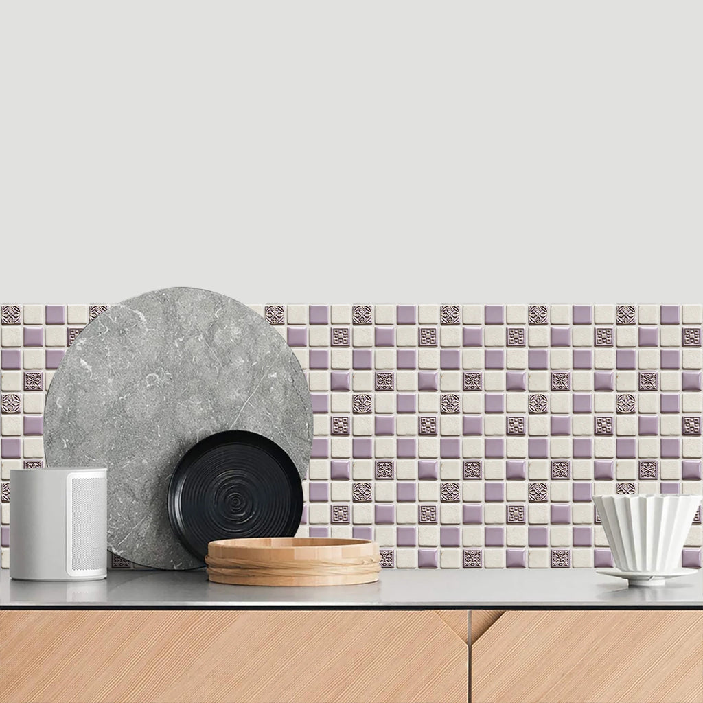 10pcs Flat Mosaic Tiles Sticker Set Kitchen Bathroom Wall Decals Gloss Waterproof Film 2D Surface Cover Transfers for Home Decor