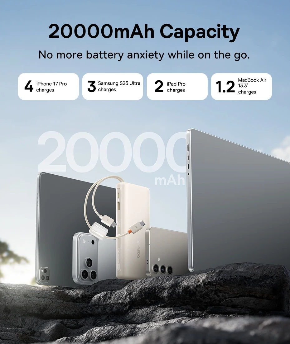 20000mAh 100W Fast Charging Power Bank with Integrated Cables Tidesmit