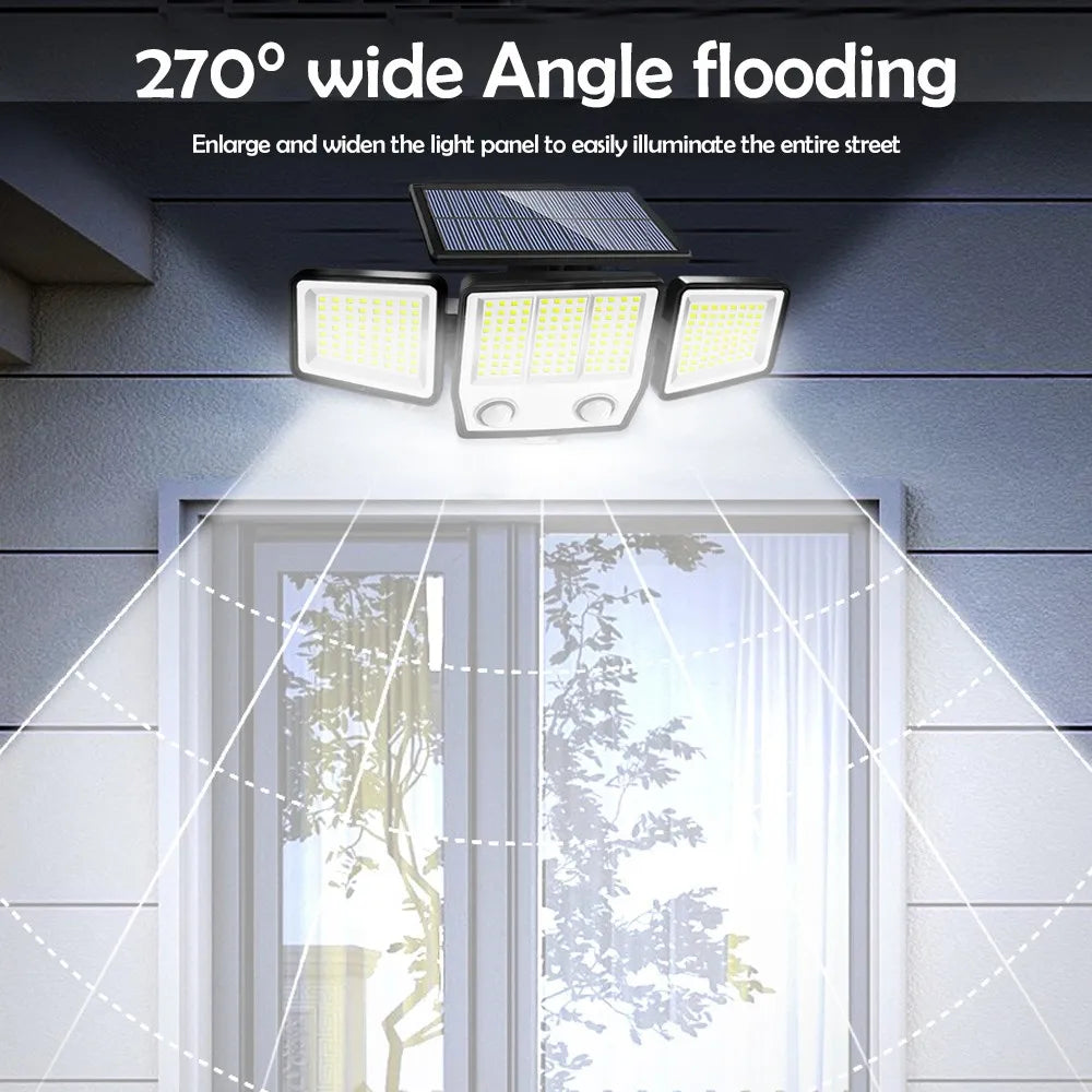Solar Lights Outdoor 3 Heads Motion Sensor 286/236LED Security Flood Lights Waterproof 3 Modes Wall Lamp for Garden Patio Yard
