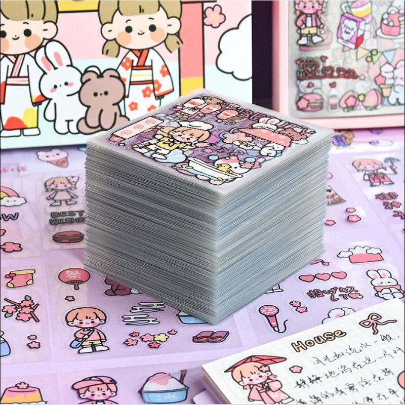 20pcs cute cartoon PET stickers for scrapbooking, DIY crafts, and kawaii handbook decoration, clear waterproof decals.