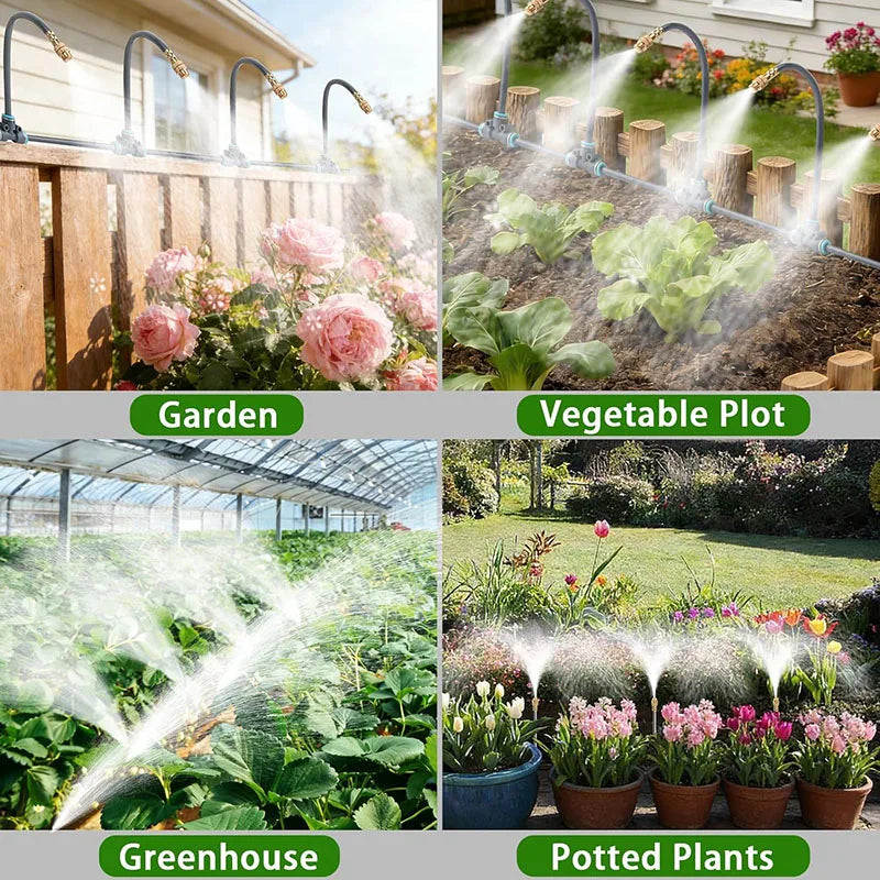 100 200FT 1/4" Drip Irrigation System Kit Automatic Garden Watering System With 16Pcs Adjustable Spray Nozzles For Garden Lawn