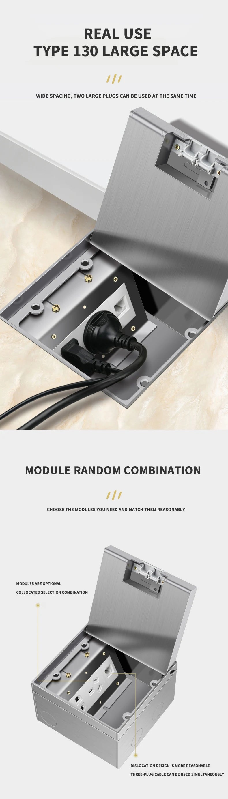 Wholesale Flat Floor Hidden Socket EU Socket Outlets Embedded Electrical Stainless Steel Marble Floor Socket Box